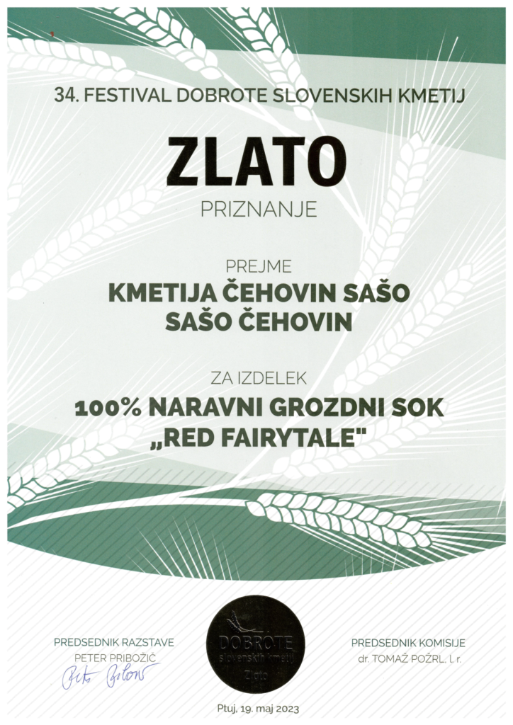 Priznanje Festival Slovenske Kmetije_ 2023_ Grozdni sok